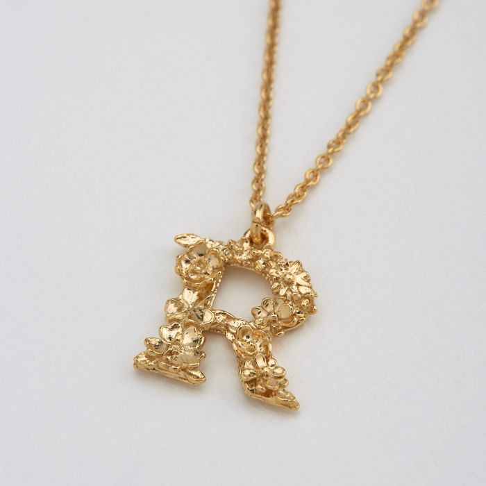 Floral Letter R Necklace, Gold