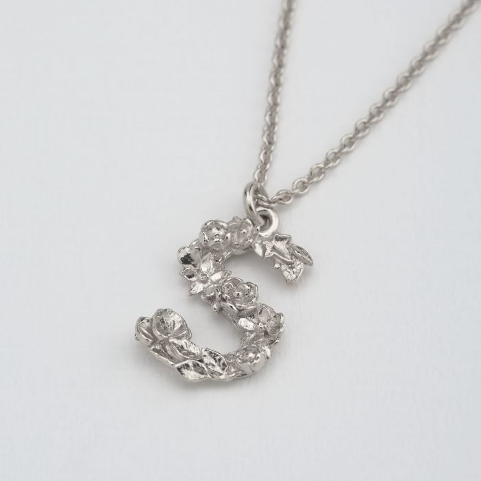 Floral Letter S Necklace, Silver