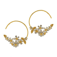 Load image into Gallery viewer, Spring Posy Bee Fine Hoop Earrings, Silver &amp; Gold
