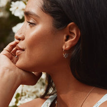 Load image into Gallery viewer, Spring Posy Bee Fine Hoop Earrings, Silver &amp; Gold
