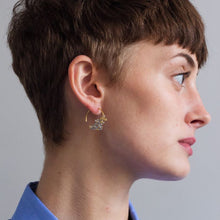 Load image into Gallery viewer, Spring Posy Bee Fine Hoop Earrings, Silver &amp; Gold
