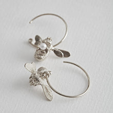 Load image into Gallery viewer, Flying Bee Pearl Hoop Earrings, Silver
