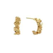 Load image into Gallery viewer, Floral Huggy Hoops with Itsy Bitsy Bee, Gold
