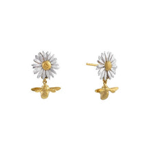 Load image into Gallery viewer, Daisy Stud Earrings with Teeny Tiny Bee Drops, Silver &amp; Gold
