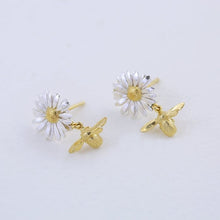 Load image into Gallery viewer, Daisy Stud Earrings with Teeny Tiny Bee Drops, Silver &amp; Gold
