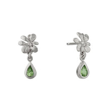 Load image into Gallery viewer, Small Rosette Peridot Hanging Teardrop Earrings , Silver
