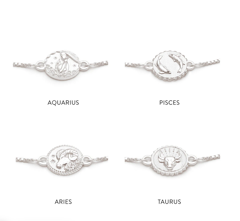 Zodiac Mini Art Coin Bracelet,  Silver