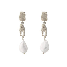 Load image into Gallery viewer, Tyrannosaurus Rex &amp; Baroque Pearl Earrings, Silver
