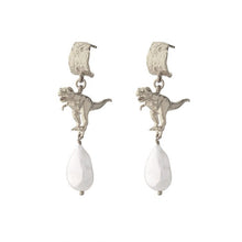 Load image into Gallery viewer, Tyrannosaurus Rex &amp; Baroque Pearl Earrings, Silver
