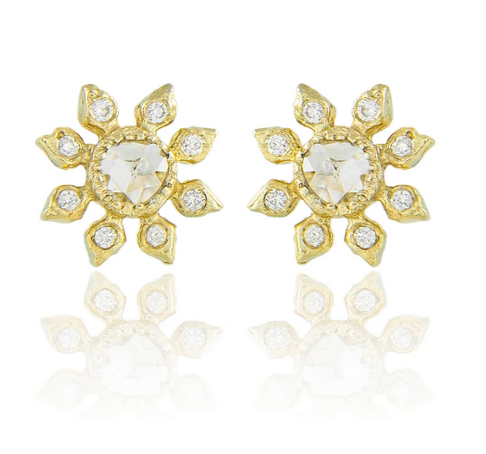 Multi Diamond Flower Studs, 18ct Yellow Gold