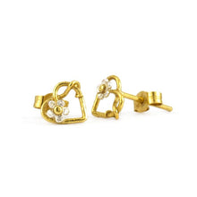 Load image into Gallery viewer, Posy Heart Stud Earrings, Silver &amp; Gold
