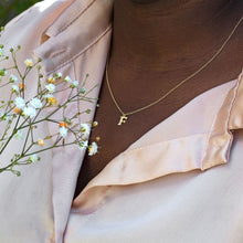 Load image into Gallery viewer, Teeny Tiny Floral Letter F Necklace, 18ct Gold
